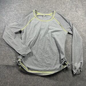 Lucy Tech Striped Ruched Top Womens XL Gray Thumb Hole Pullover Crew Shirt